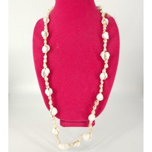 Vint Mini Cowrie Oyster Seashell Sea Shell Necklace Lei Long 26" White Jewelry